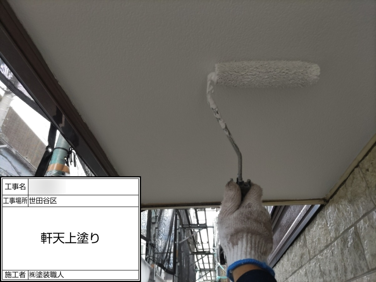 p25505-036 世田谷区の戸建て塗装工事:軒天の上塗り